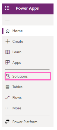Image showing how to select the solutions option in make.powerapps.com