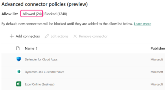 Default Allowed list in Advanced Connector Policies for the Power Platform
