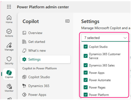 Filtering PPAC settings for Copilot Studio