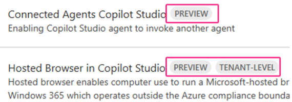 Some PPAC settings are still preview or experimental