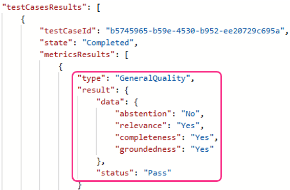 Get Agent Test Run Details output for General evaluations