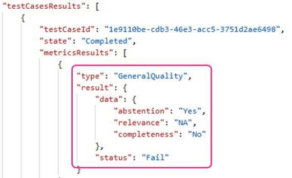 Get Agent Test Run Details output for General evaluations