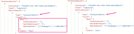 Get Agent Test Run Details output for Keyword evaluations