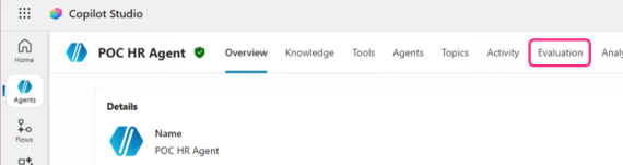 Accessing Copilot Studio evaluations within Copilot Studio editor