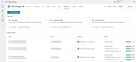 Evaluations home page within Copilot Studio evaluations