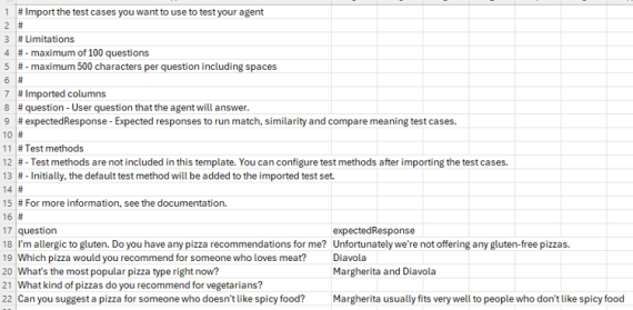 Dummy evaluation csv template for Copilot Studio evaluations
