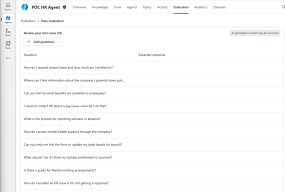 Quick question set generation in Copilot Studio evaluations