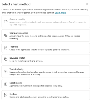 Select a test method in Copilot Studio evaluations