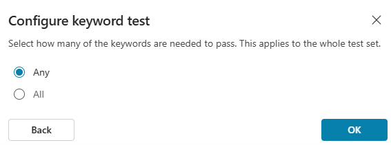 Configuring a Keyword test set in Copilot Studio evaluations