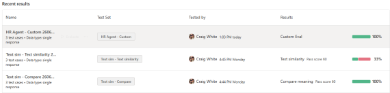 Run history for Copilot Studio evaluations